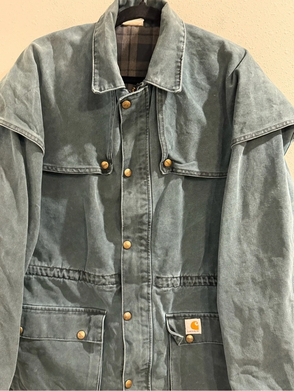 Carhartt VTG Green Canvas Blanket Lined Cape Jacket CW043 USA Union Made *READ*